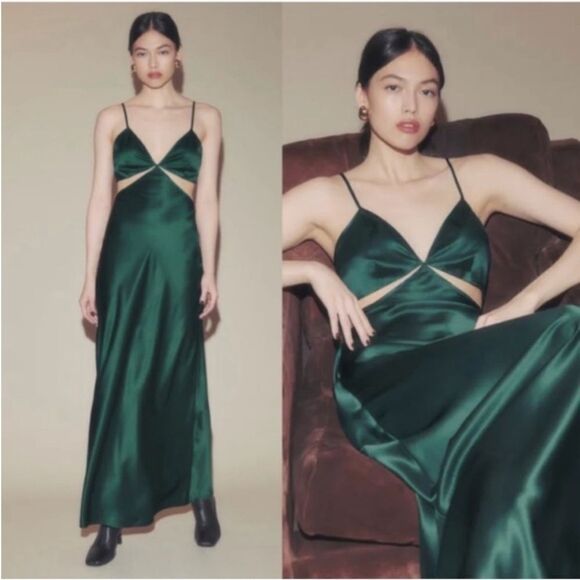 Reformation Dresses & Skirts - NWT Reformation Poppies silk cutout dress in Forest green